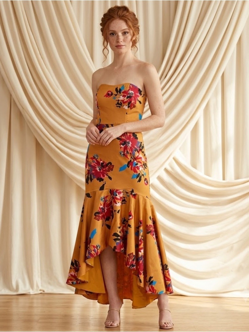 Anthropologie Hutch Dea Strapless High Low Floral Ruffle Dress - Size 4P